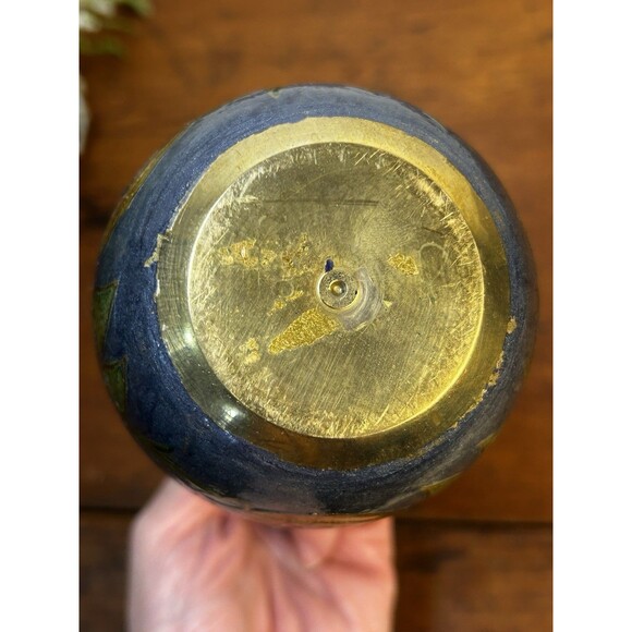 Vintage Brass & Enamel Painted Cloisonné Floral Bud Vase 5” Tall - Picture 6 of 9